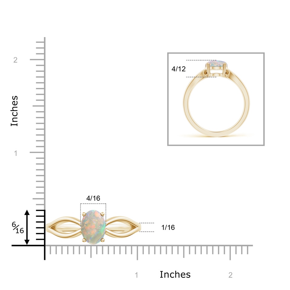9x7mm AAAA Prong-Set Solitaire Opal Split Shank Ring in Yellow Gold ruler