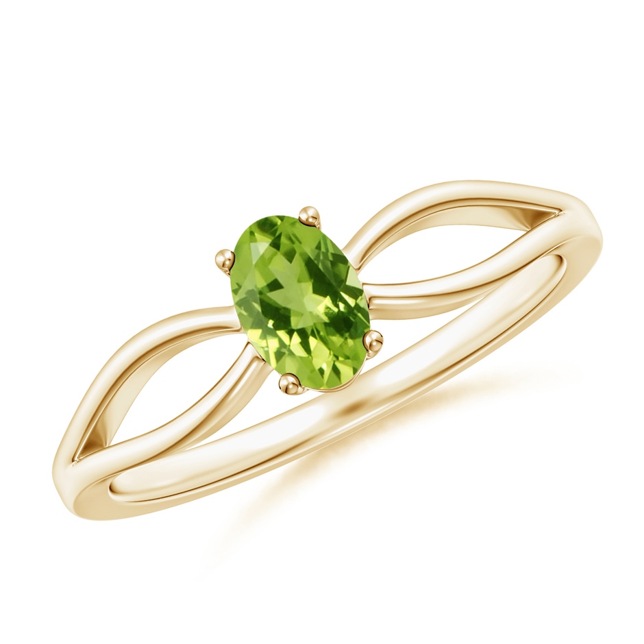 6x4mm AAA Prong-Set Solitaire Peridot Split Shank Ring in Yellow Gold 