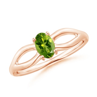 6x4mm AAAA Prong-Set Solitaire Peridot Split Shank Ring in 9K Rose Gold