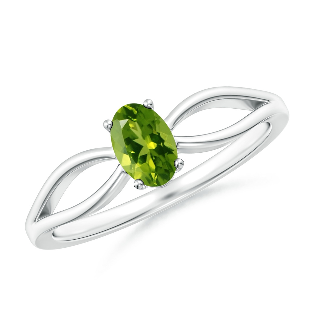 6x4mm AAAA Prong-Set Solitaire Peridot Split Shank Ring in White Gold