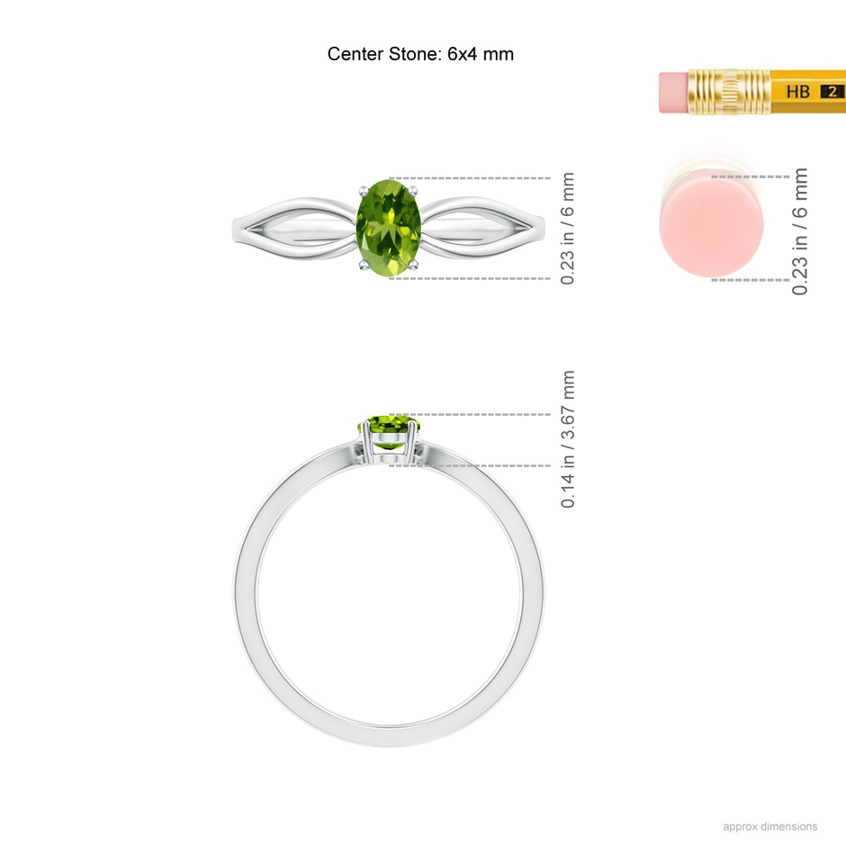 6x4mm AAAA Prong-Set Solitaire Peridot Split Shank Ring in White Gold ruler