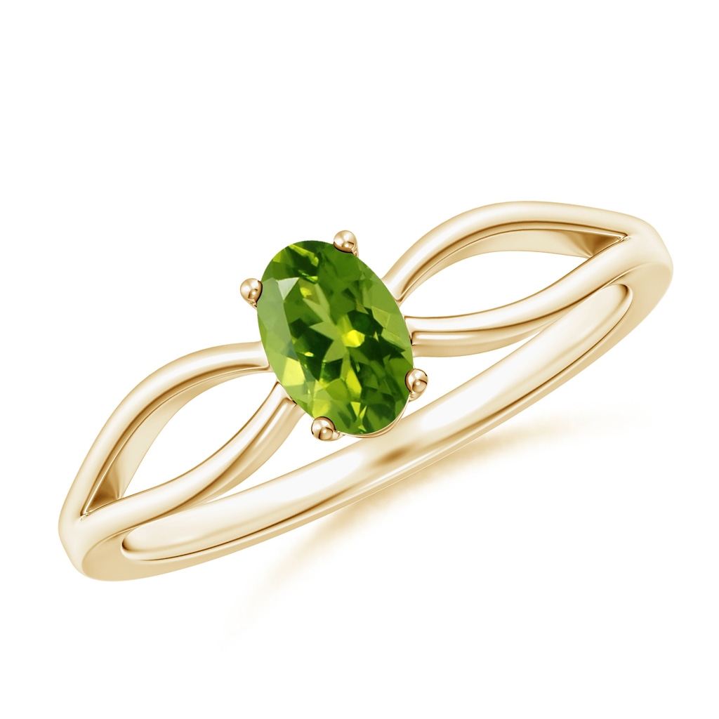 6x4mm AAAA Prong-Set Solitaire Peridot Split Shank Ring in Yellow Gold
