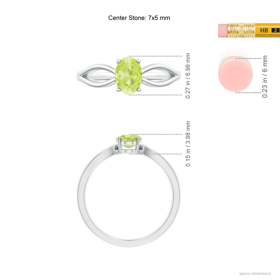 7x5mm A Prong-Set Solitaire Peridot Split Shank Ring in White Gold ruler