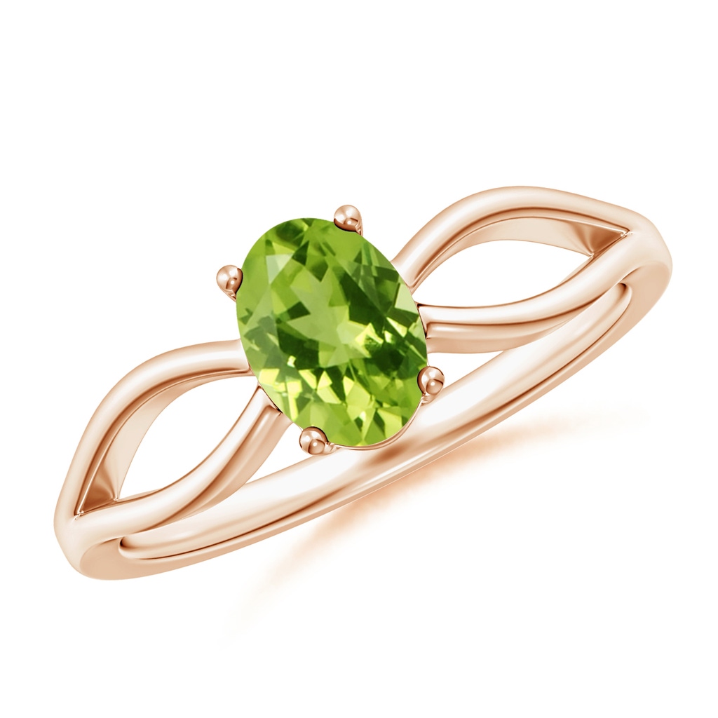 7x5mm AAA Prong-Set Solitaire Peridot Split Shank Ring in Rose Gold