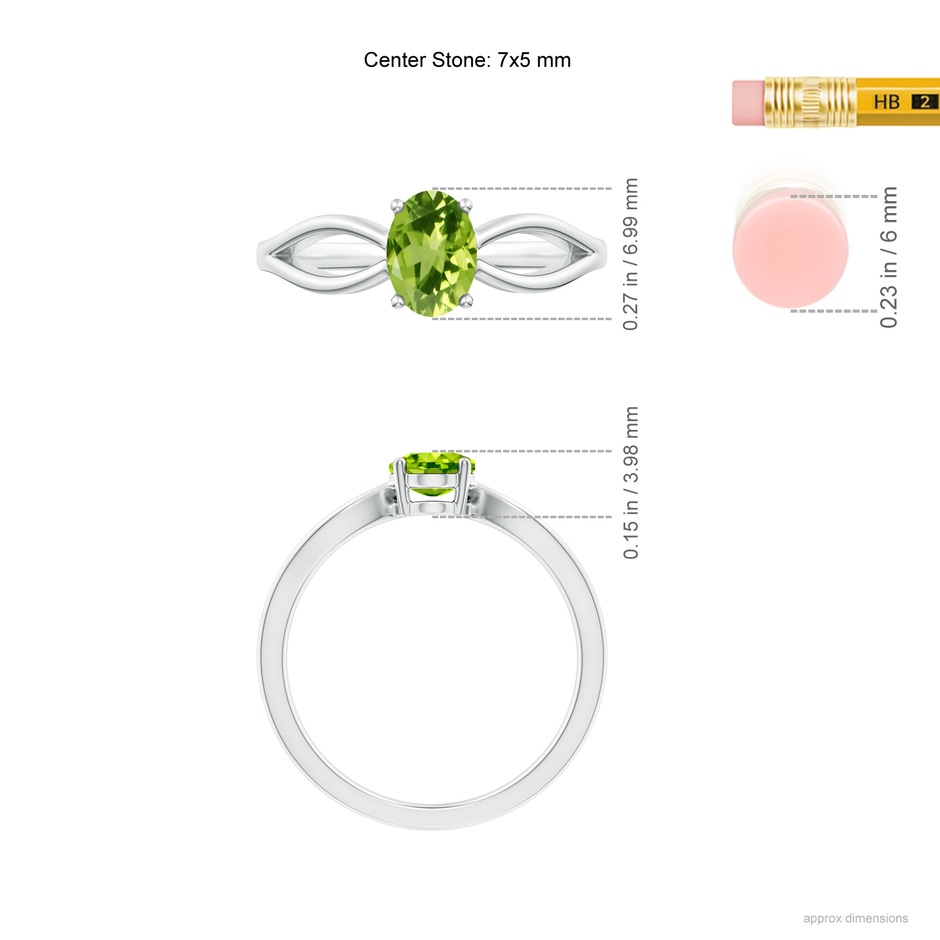 7x5mm AAA Prong-Set Solitaire Peridot Split Shank Ring in White Gold ruler