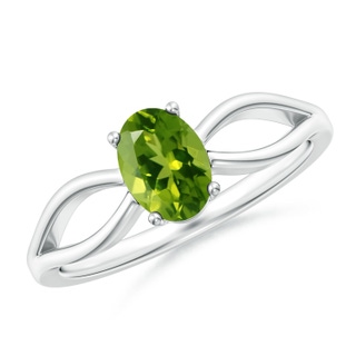 7x5mm AAAA Prong-Set Solitaire Peridot Split Shank Ring in P950 Platinum