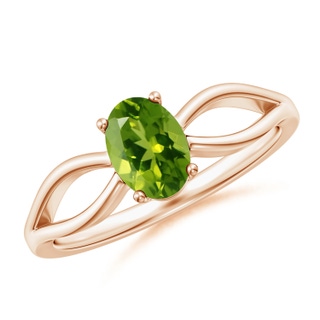 7x5mm AAAA Prong-Set Solitaire Peridot Split Shank Ring in Rose Gold
