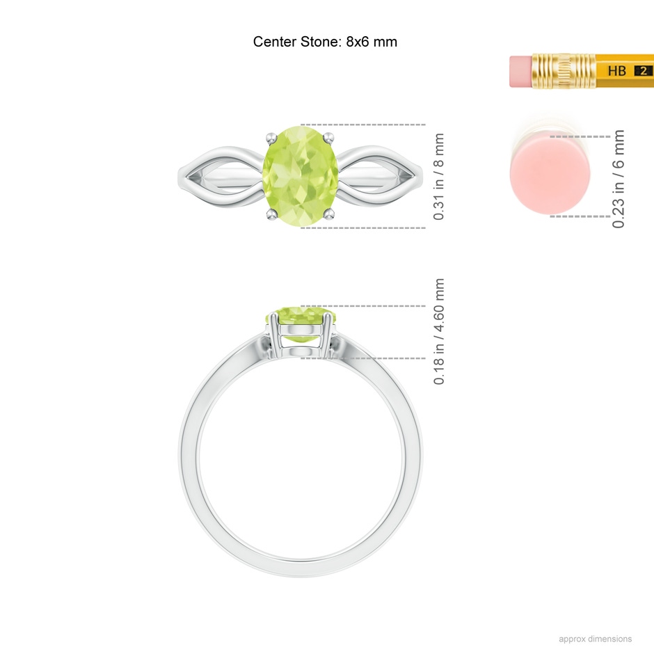 8x6mm A Prong-Set Solitaire Peridot Split Shank Ring in White Gold ruler