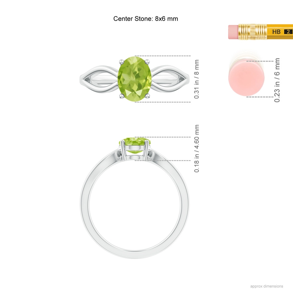 8x6mm AA Prong-Set Solitaire Peridot Split Shank Ring in White Gold ruler