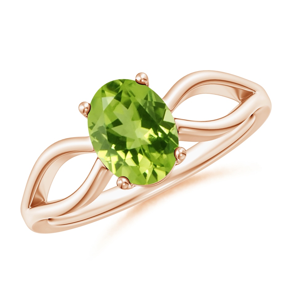 8x6mm AAA Prong-Set Solitaire Peridot Split Shank Ring in Rose Gold 