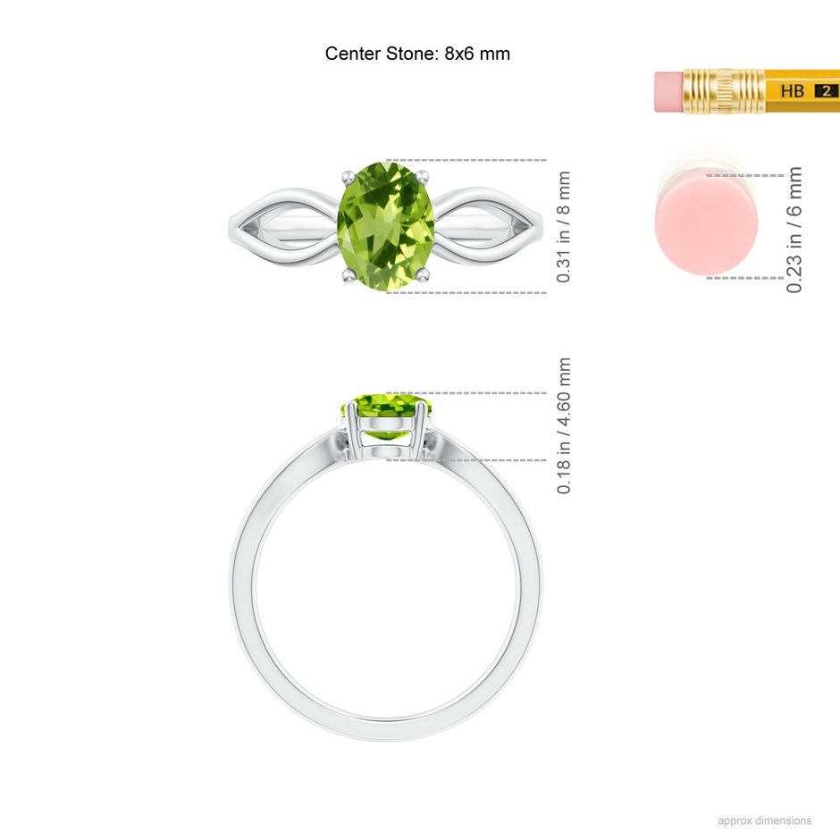 8x6mm AAA Prong-Set Solitaire Peridot Split Shank Ring in White Gold ruler