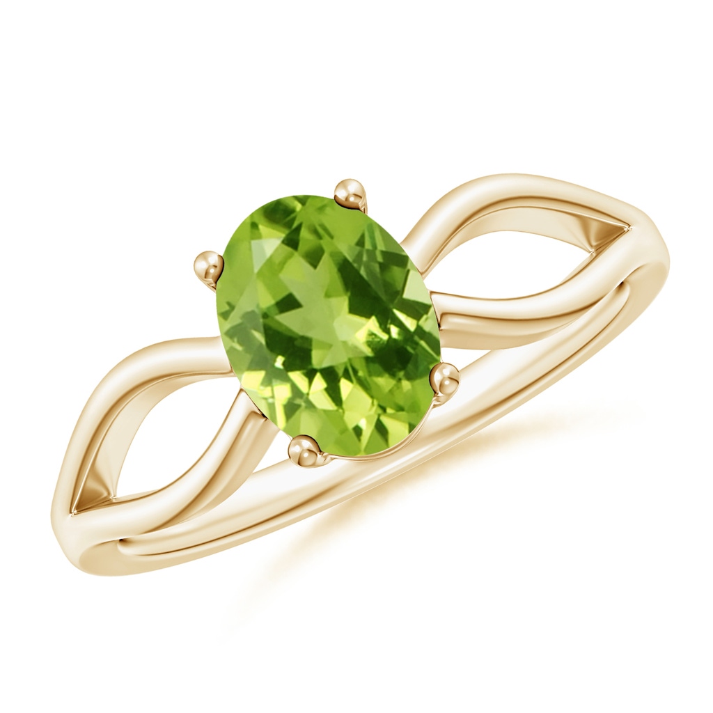 8x6mm AAA Prong-Set Solitaire Peridot Split Shank Ring in Yellow Gold