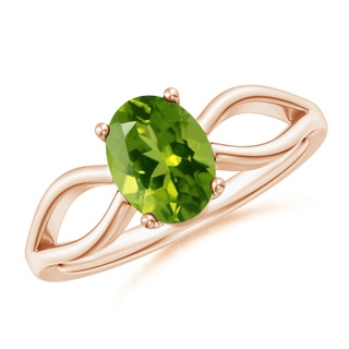 8x6mm AAAA Prong-Set Solitaire Peridot Split Shank Ring in Rose Gold