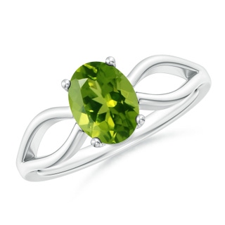 8x6mm AAAA Prong-Set Solitaire Peridot Split Shank Ring in White Gold