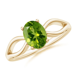 8x6mm AAAA Prong-Set Solitaire Peridot Split Shank Ring in Yellow Gold