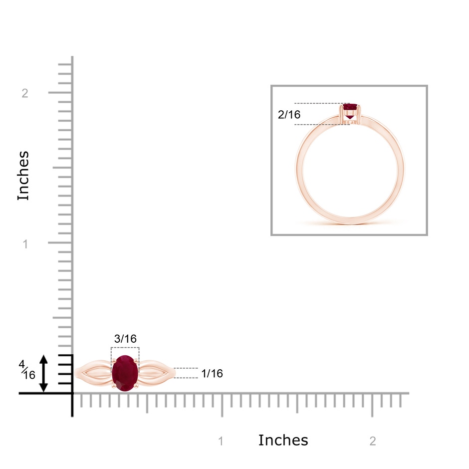 6x4mm A Prong-Set Solitaire Ruby Split Shank Ring in Rose Gold ruler