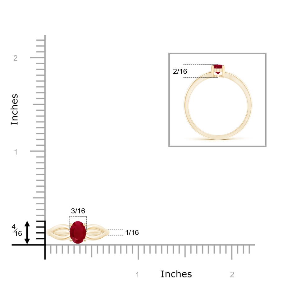 6x4mm AA Prong-Set Solitaire Ruby Split Shank Ring in Yellow Gold ruler
