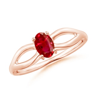 6x4mm AAA Prong-Set Solitaire Ruby Split Shank Ring in Rose Gold