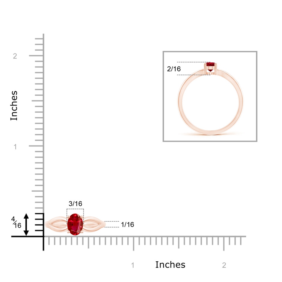 6x4mm AAA Prong-Set Solitaire Ruby Split Shank Ring in Rose Gold ruler