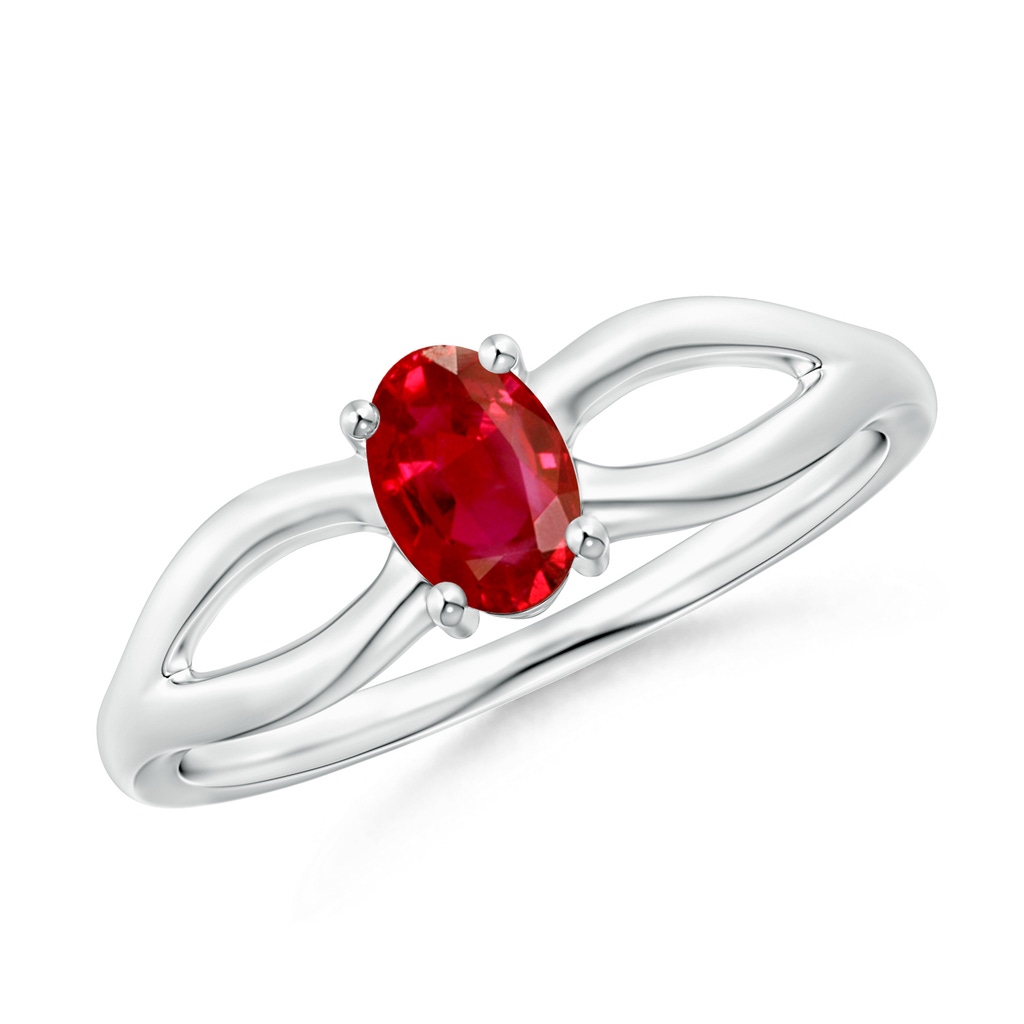6x4mm AAA Prong-Set Solitaire Ruby Split Shank Ring in White Gold