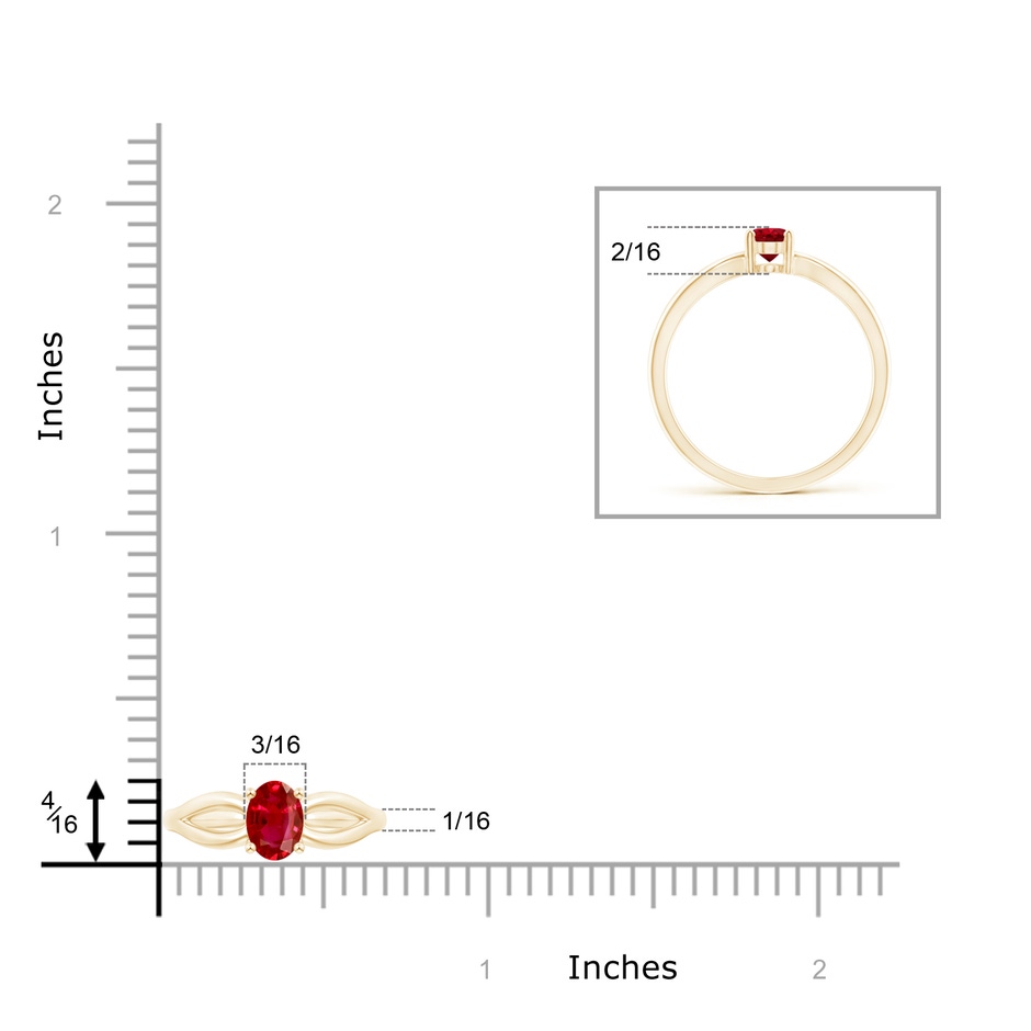 6x4mm AAA Prong-Set Solitaire Ruby Split Shank Ring in Yellow Gold ruler