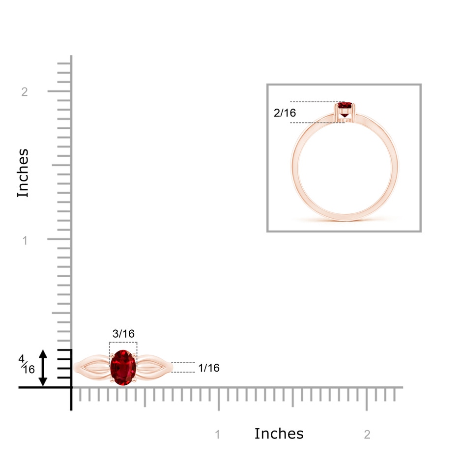 6x4mm AAAA Prong-Set Solitaire Ruby Split Shank Ring in Rose Gold ruler
