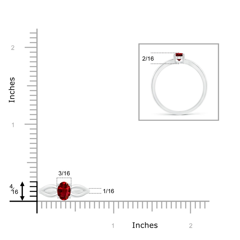 6x4mm AAAA Prong-Set Solitaire Ruby Split Shank Ring in White Gold ruler