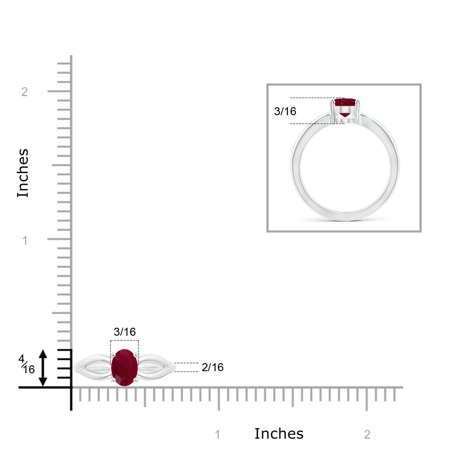 7x5mm A Prong-Set Solitaire Ruby Split Shank Ring in P950 Platinum ruler
