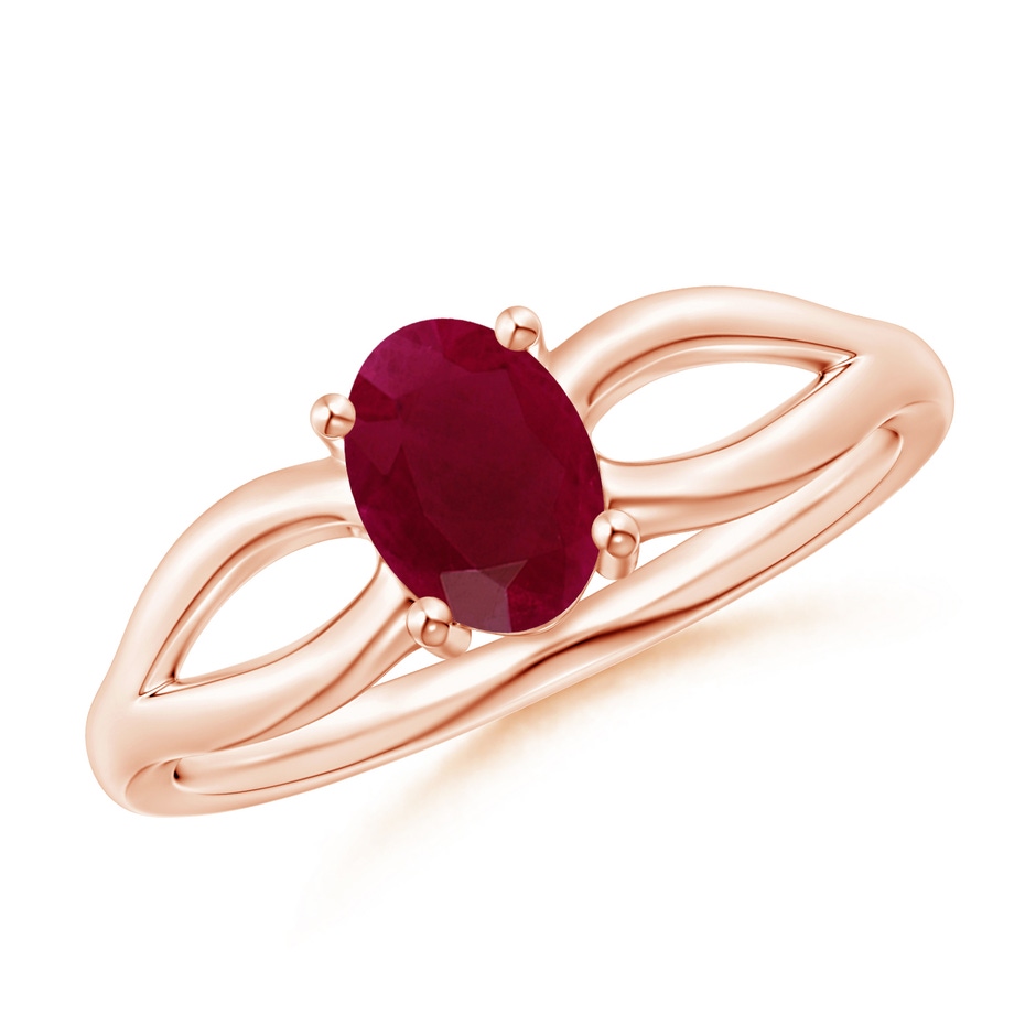 7x5mm A Prong-Set Solitaire Ruby Split Shank Ring in Rose Gold 
