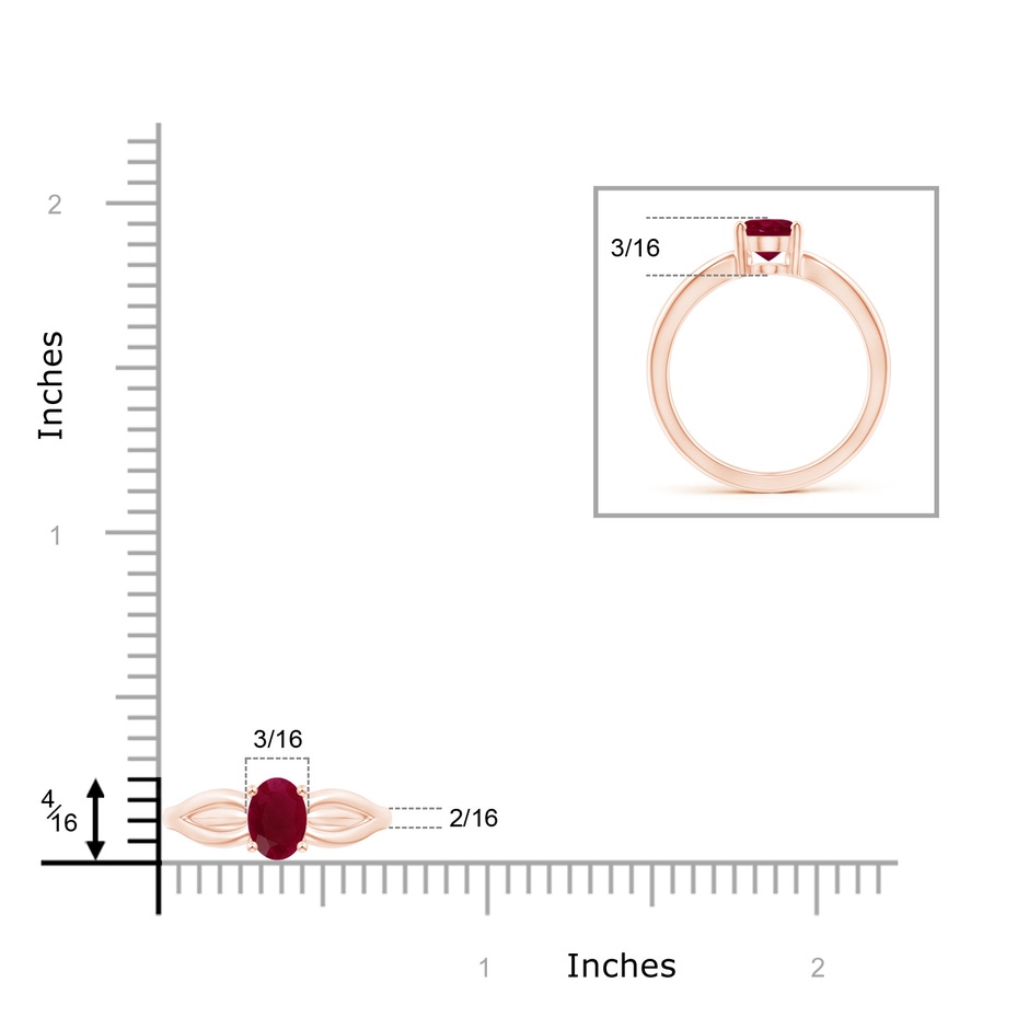 7x5mm A Prong-Set Solitaire Ruby Split Shank Ring in Rose Gold ruler
