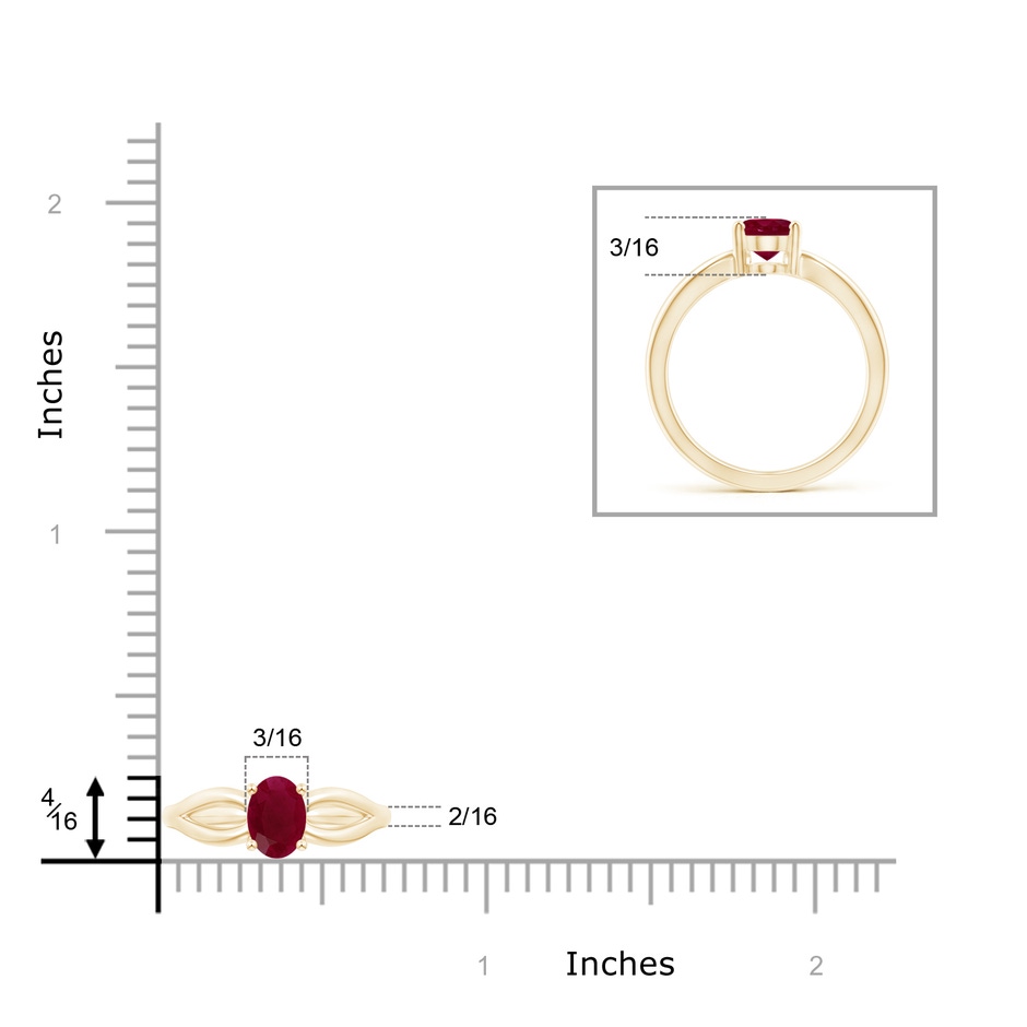 7x5mm A Prong-Set Solitaire Ruby Split Shank Ring in Yellow Gold ruler