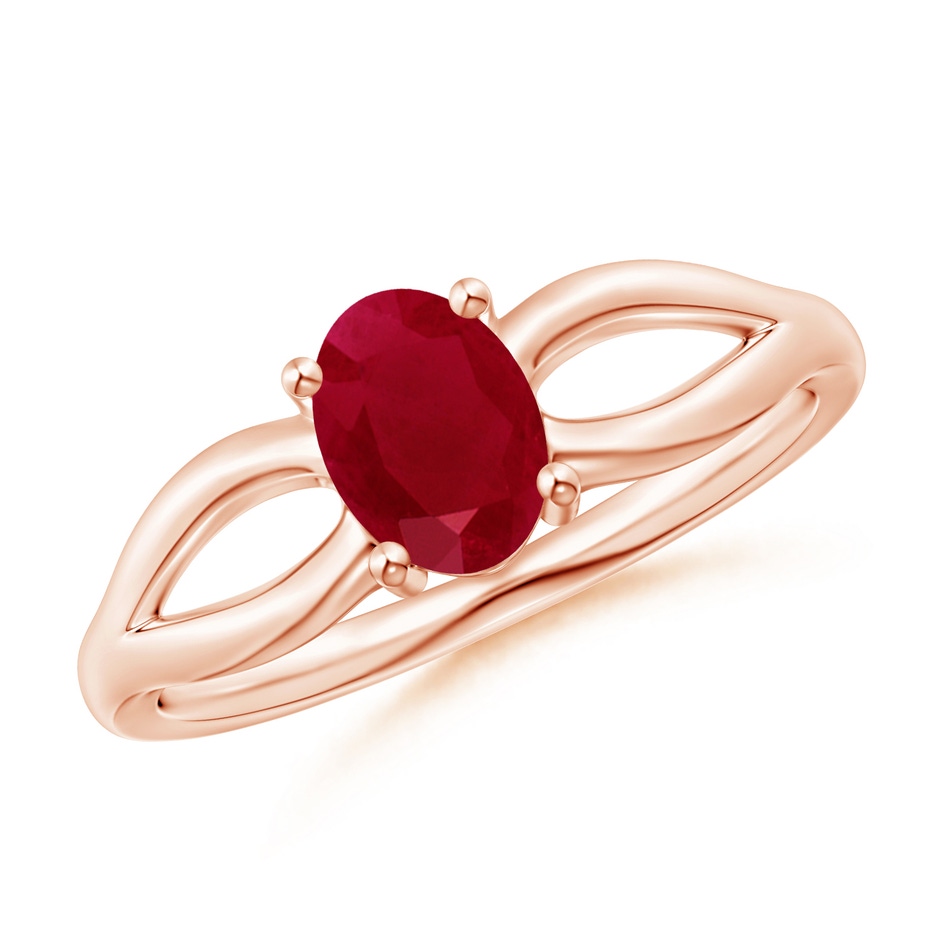 7x5mm AA Prong-Set Solitaire Ruby Split Shank Ring in Rose Gold 