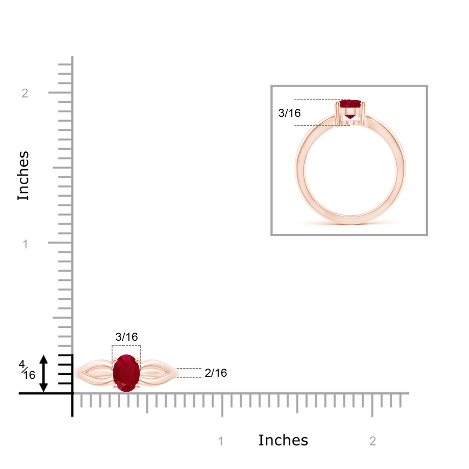 7x5mm AA Prong-Set Solitaire Ruby Split Shank Ring in Rose Gold ruler