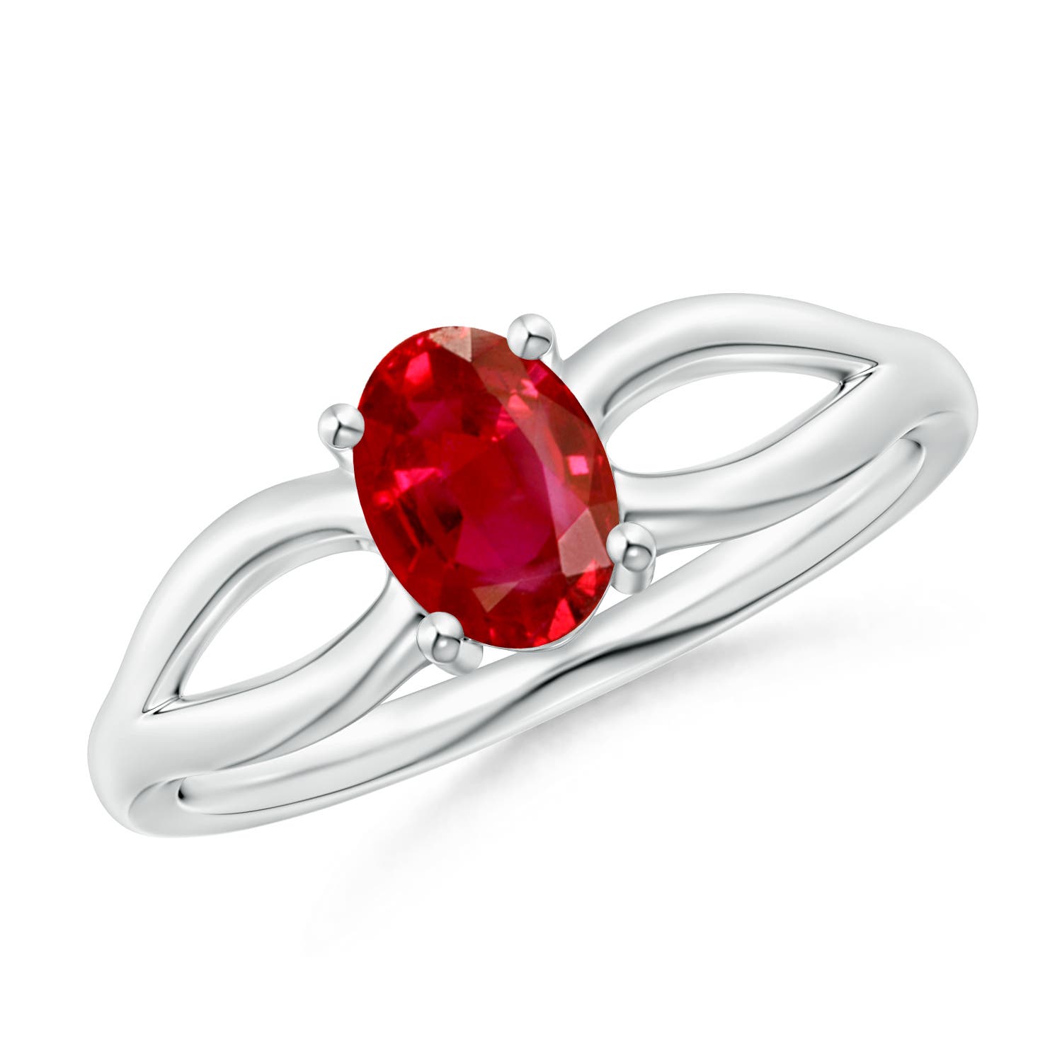 7x5mm AAA Prong-Set Solitaire Ruby Split Shank Ring in P950 Platinum