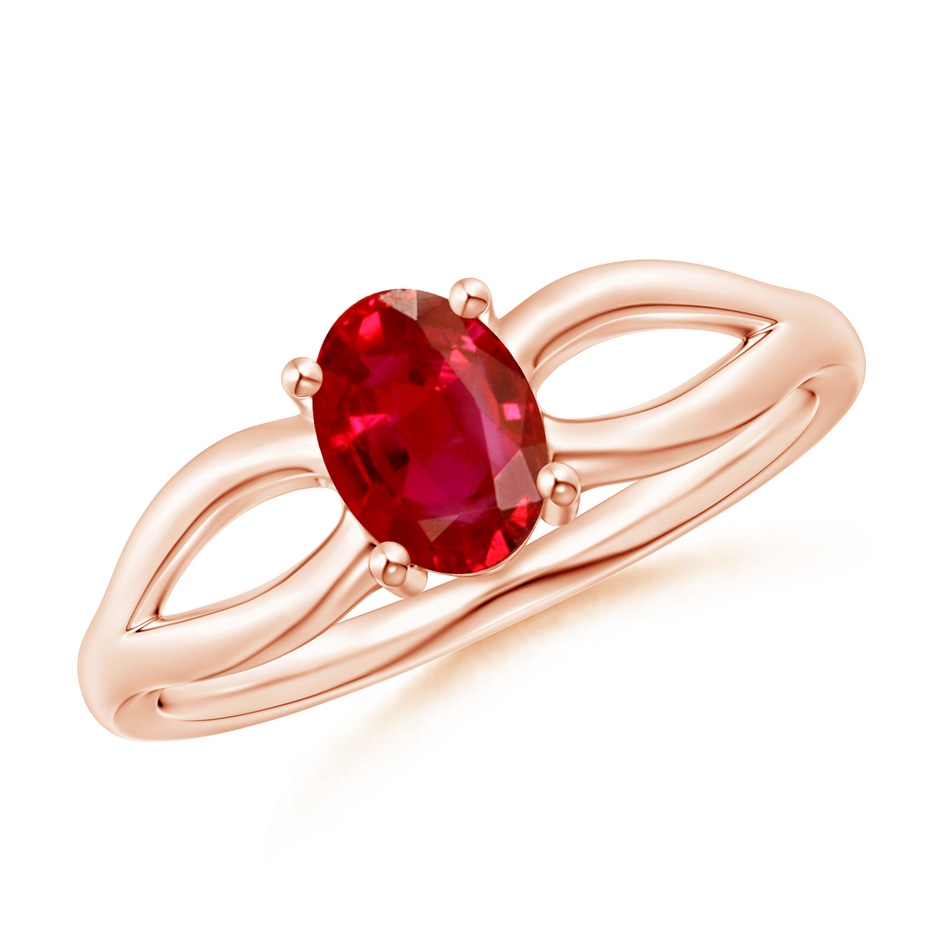 7x5mm AAA Prong-Set Solitaire Ruby Split Shank Ring in Rose Gold 