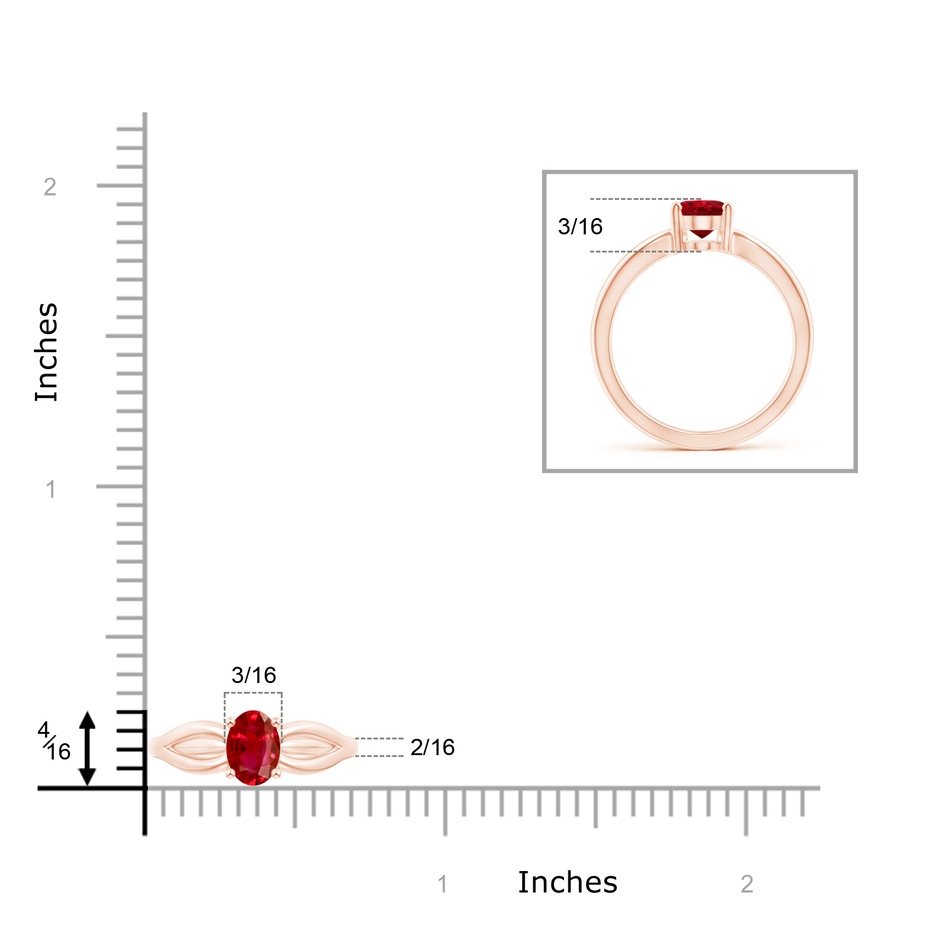 7x5mm AAA Prong-Set Solitaire Ruby Split Shank Ring in Rose Gold ruler