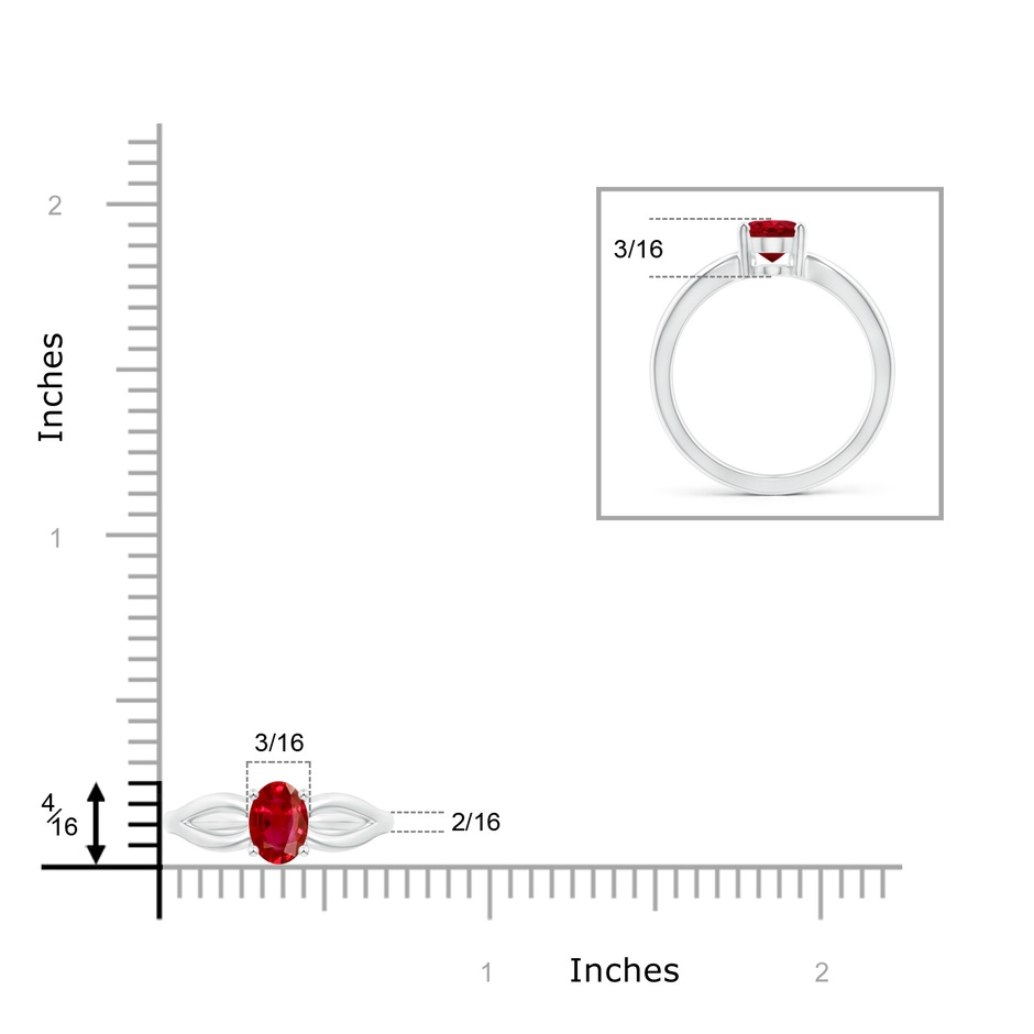 7x5mm AAA Prong-Set Solitaire Ruby Split Shank Ring in White Gold ruler