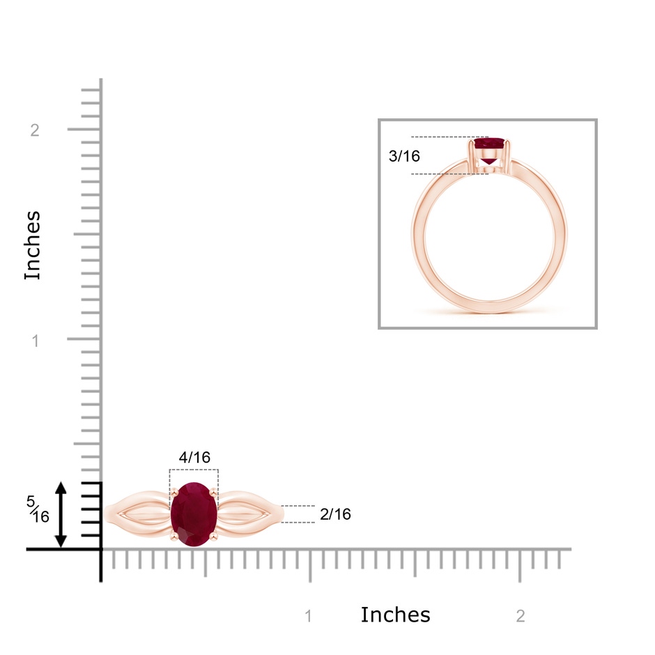 8x6mm A Prong-Set Solitaire Ruby Split Shank Ring in Rose Gold ruler
