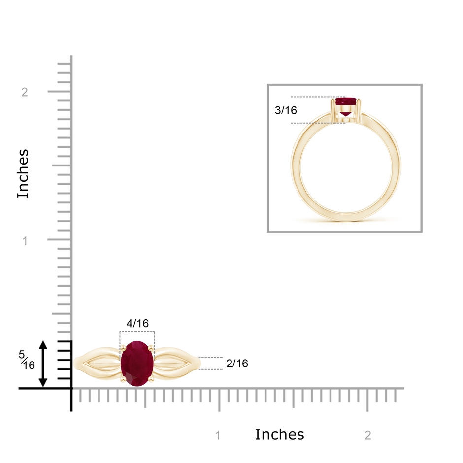 8x6mm A Prong-Set Solitaire Ruby Split Shank Ring in Yellow Gold ruler