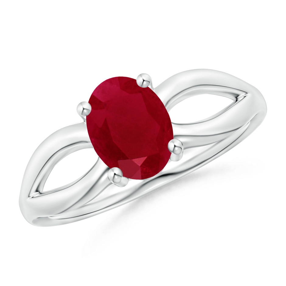 8x6mm AA Prong-Set Solitaire Ruby Split Shank Ring in White Gold 