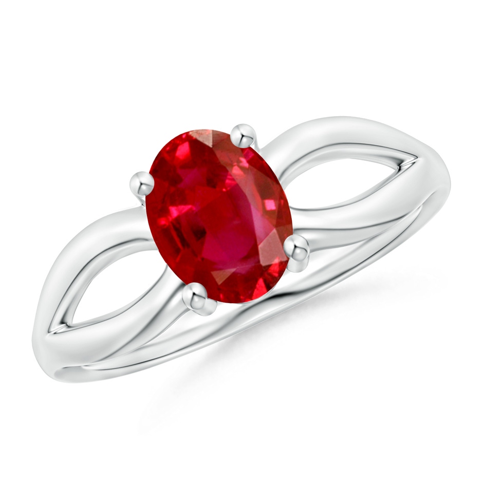 8x6mm AAA Prong-Set Solitaire Ruby Split Shank Ring in White Gold 