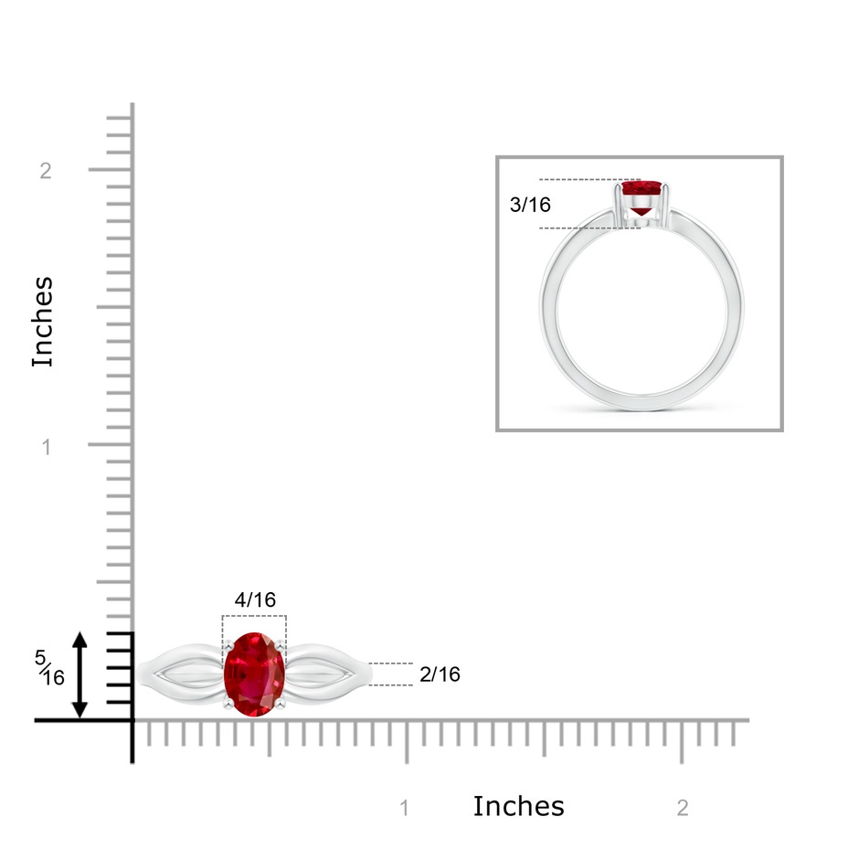 8x6mm AAA Prong-Set Solitaire Ruby Split Shank Ring in White Gold ruler