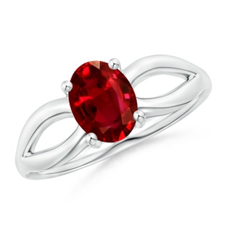 8x6mm AAAA Prong-Set Solitaire Ruby Split Shank Ring in P950 Platinum