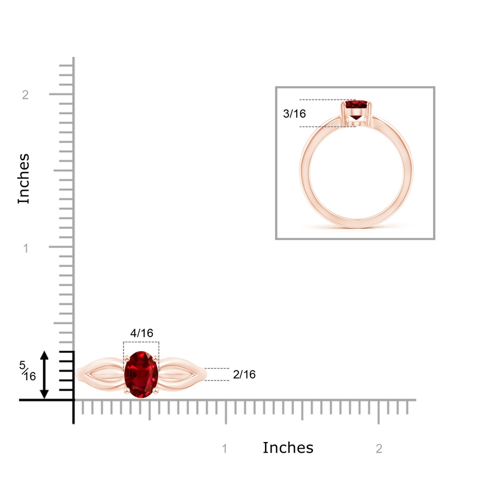 8x6mm AAAA Prong-Set Solitaire Ruby Split Shank Ring in Rose Gold ruler