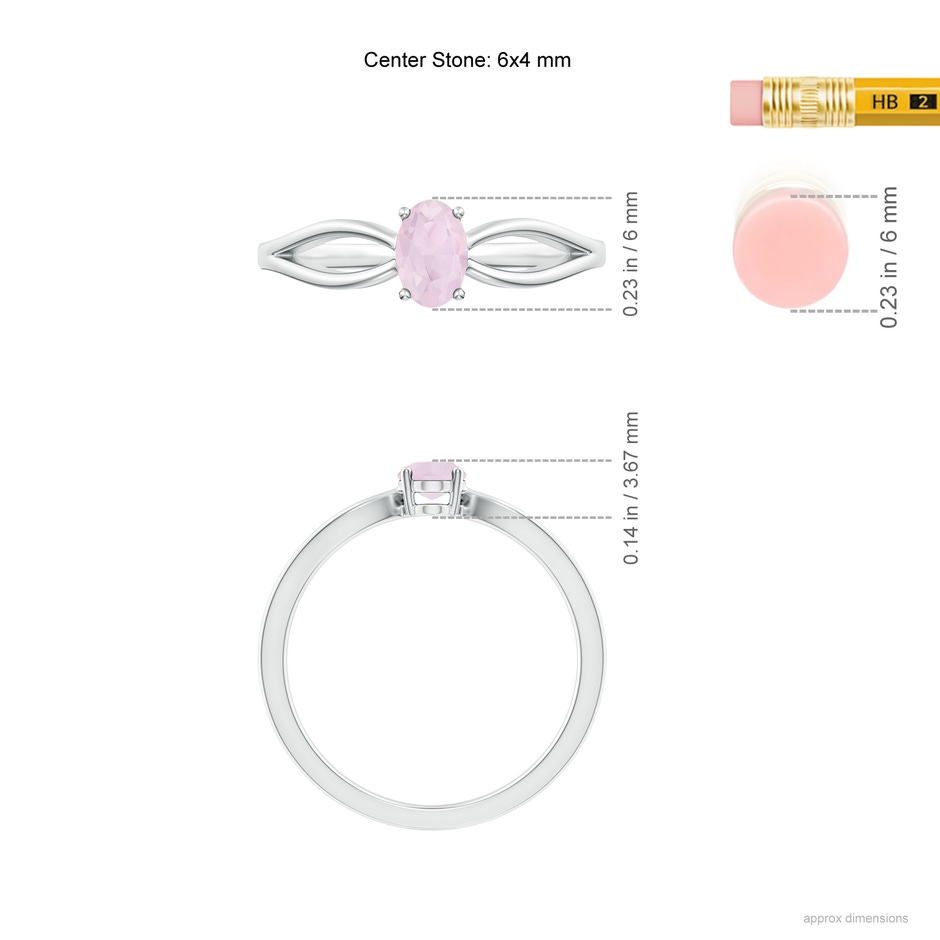 6x4mm A Prong-Set Solitaire Rose Quartz Split Shank Ring in P950 Platinum ruler