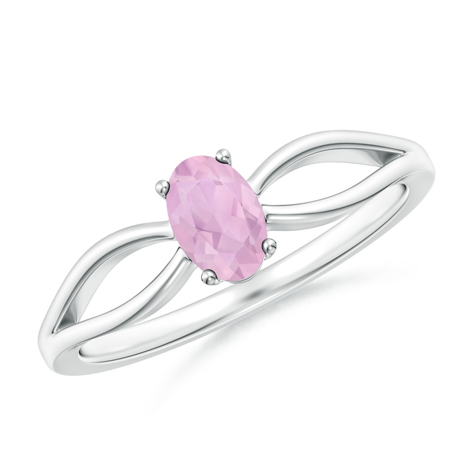 6x4mm AAAA Prong-Set Solitaire Rose Quartz Split Shank Ring in White Gold 
