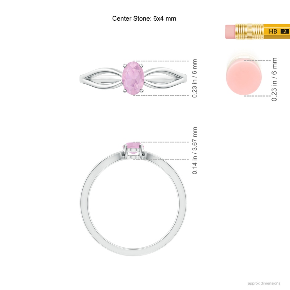6x4mm AAAA Prong-Set Solitaire Rose Quartz Split Shank Ring in White Gold ruler