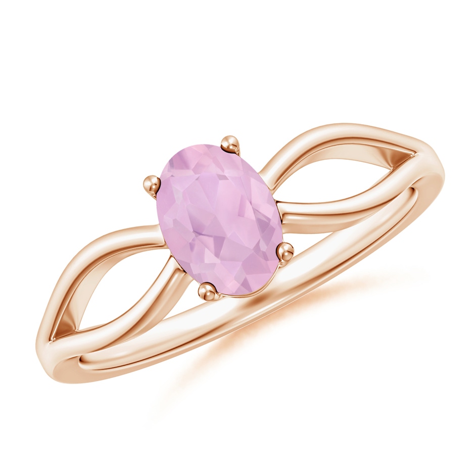 7x5mm AAAA Prong-Set Solitaire Rose Quartz Split Shank Ring in 18K Rose Gold 