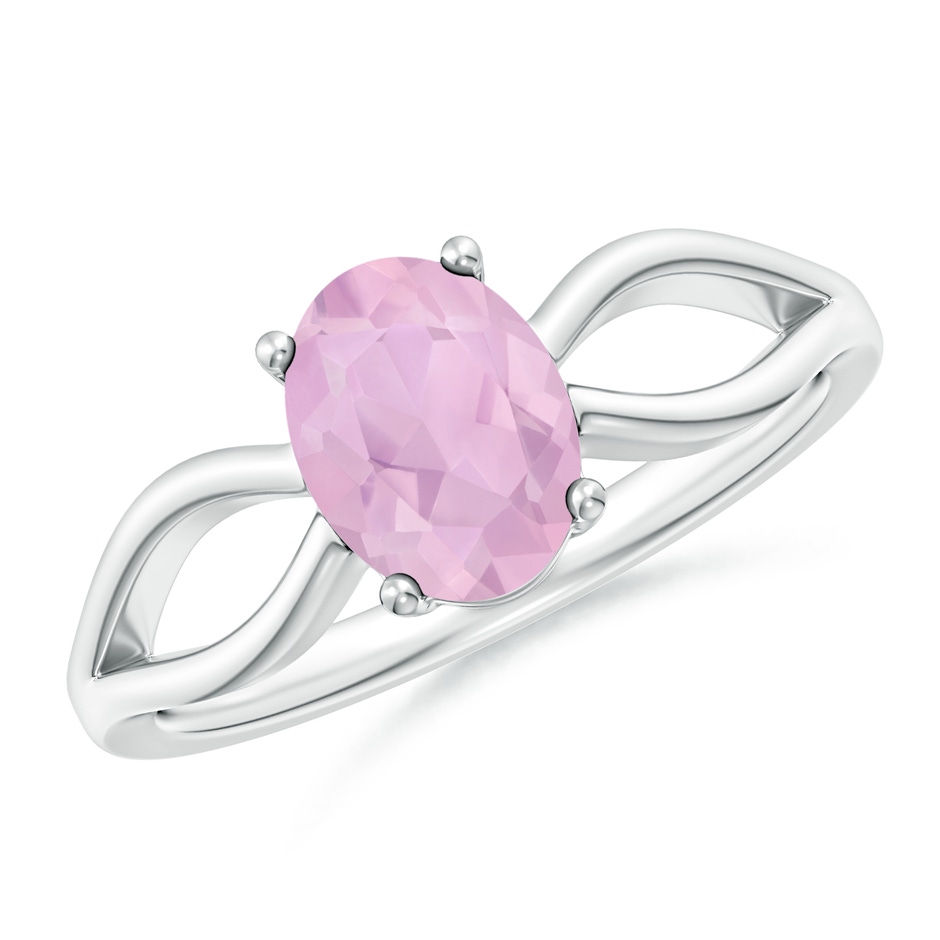 8x6mm AAAA Prong-Set Solitaire Rose Quartz Split Shank Ring in S999 Silver 