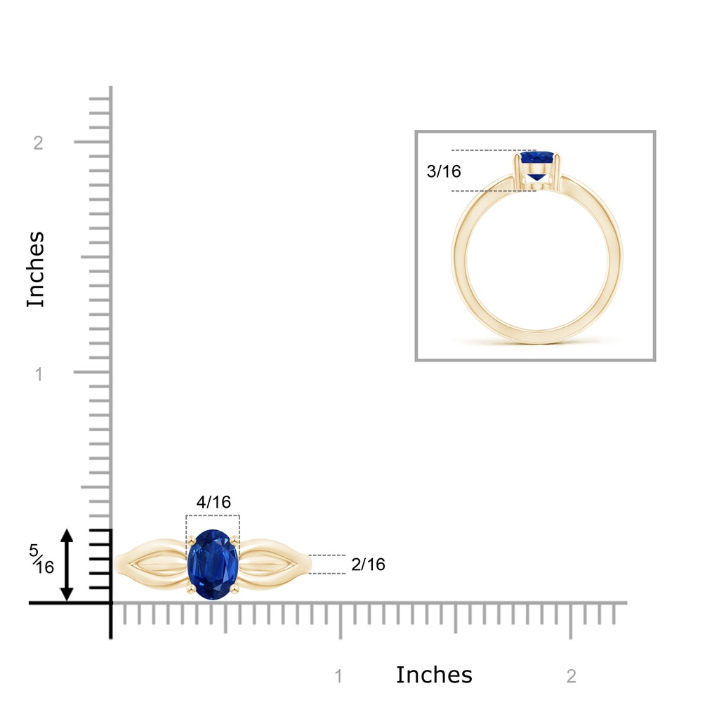 8x6mm AAA Prong-Set Solitaire Blue Sapphire Split Shank Ring in Yellow Gold Ruler